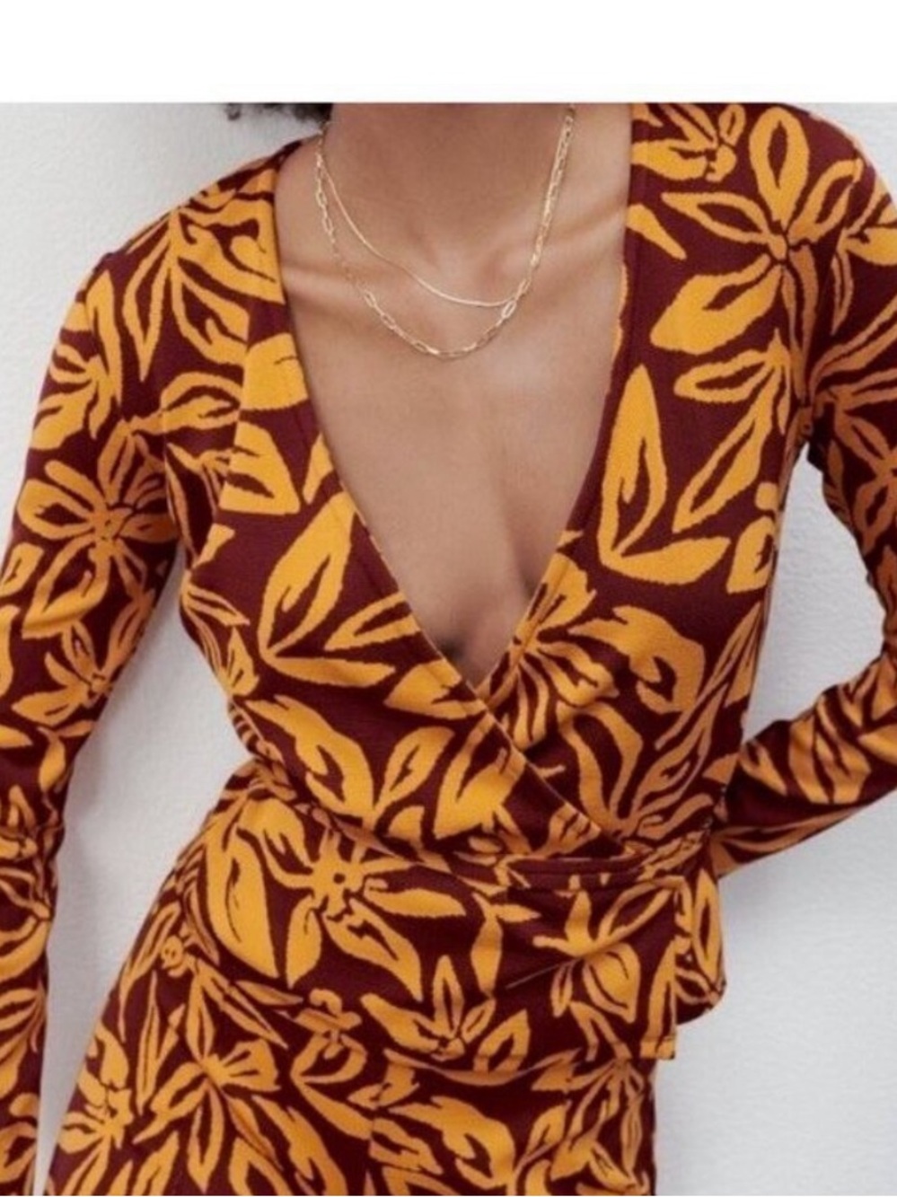 ZARA JACQUARD TRUE WRAP TOP